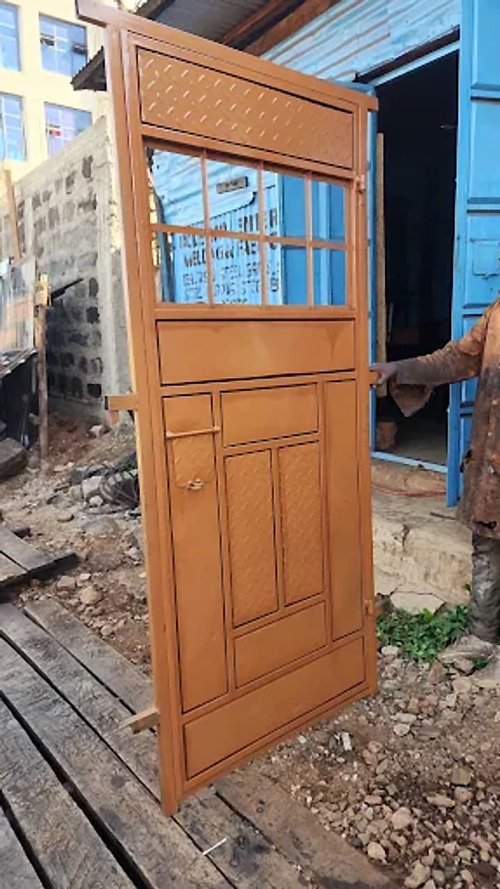 Wood-Finish Steel Door with Fanlight